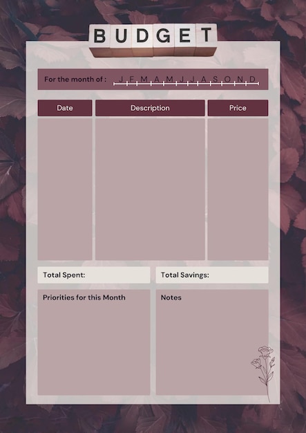 Monthly Budget Notebook