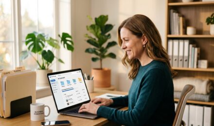 Small business owner comparing cloud storage options on a laptop