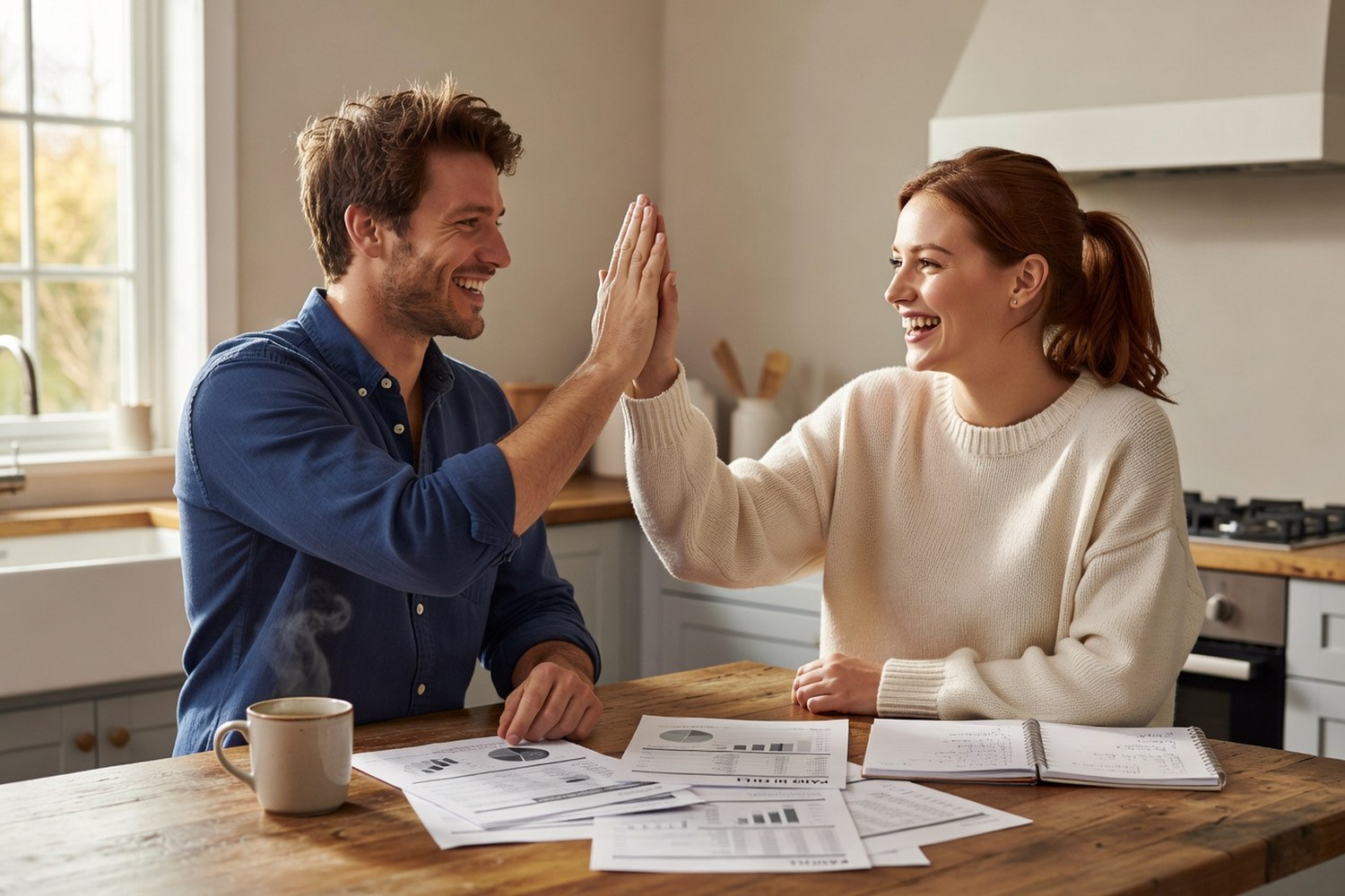 Couple celebrating financial milestone after paying off debt