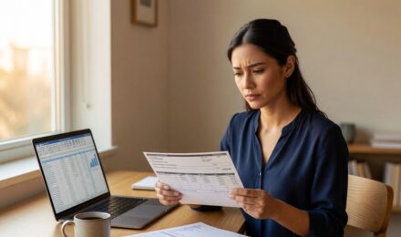 Employee reviewing a pay stub to understand paycheck deductions