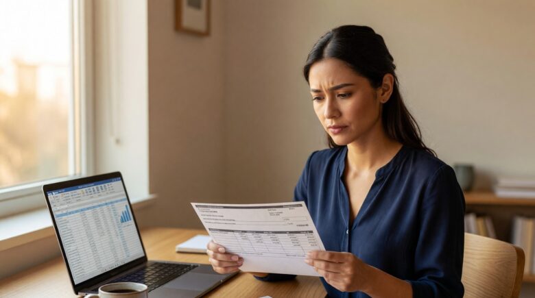 Employee reviewing a pay stub to understand paycheck deductions
