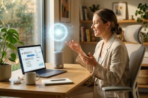 AI agent interface replacing a traditional virtual assistant on a futuristic digital dashboard