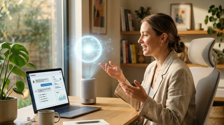 AI agent interface replacing a traditional virtual assistant on a futuristic digital dashboard