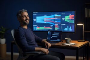 Solopreneur managing an AI agents sales funnel on autopilot using a laptop