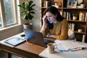 Freelancer reviewing AI client onboarding automation mistakes on laptop