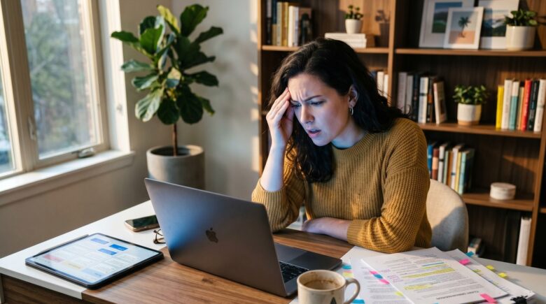 Freelancer reviewing AI client onboarding automation mistakes on laptop