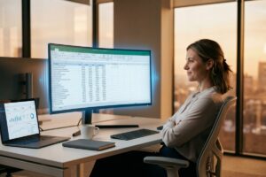 AI data entry automation tool replacing manual spreadsheet work on a laptop screen