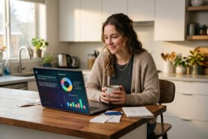 Person using AI tool on laptop to create a personal budget without a financial advisor