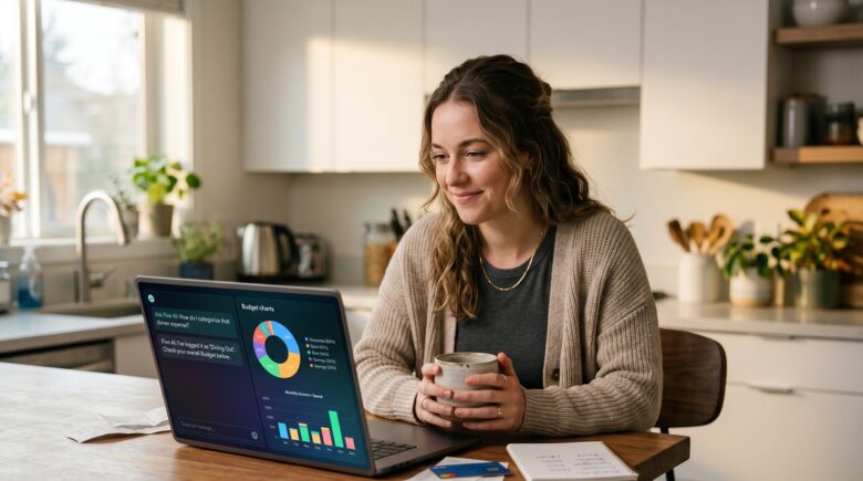 Person using AI tool on laptop to create a personal budget without a financial advisor