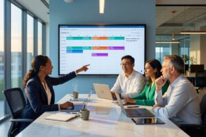 AI scheduling tools dashboard helping a team manage meetings and automate calendar planning