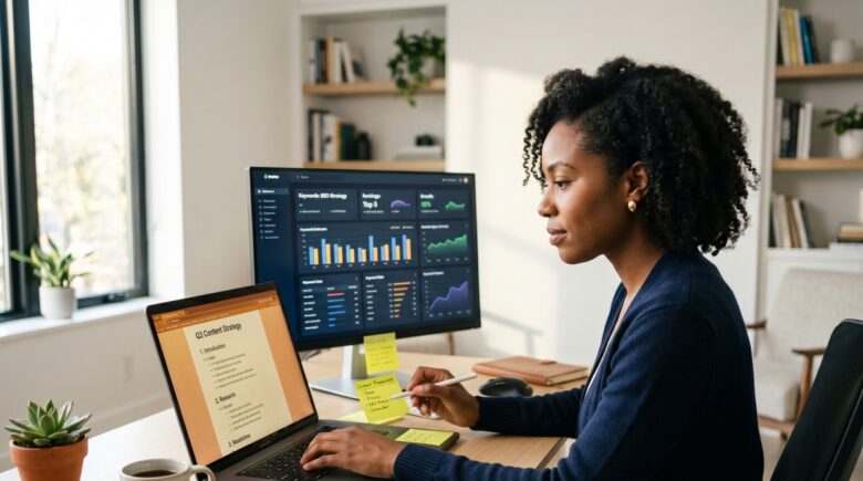 AI SEO content brief tools dashboard showing automated content outline generation