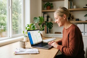 Small team using AI invoice processing tools on a laptop dashboard