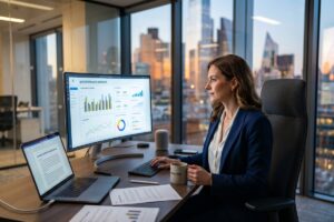 AI tools generating weekly business performance summaries on a dashboard screen