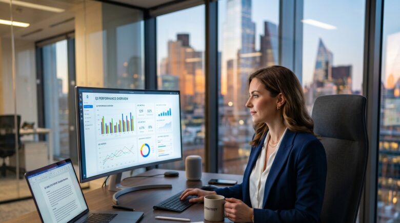 AI tools generating weekly business performance summaries on a dashboard screen