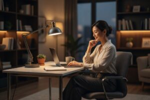 Best desk lamps for eye strain placed on a home office desk during a long work session