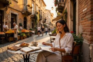 Solo traveler exploring a budget-friendly European city street