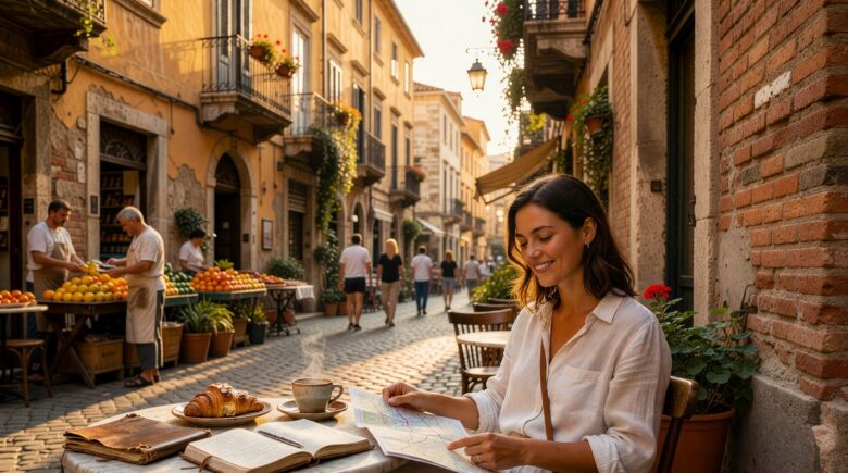 Solo traveler exploring a budget-friendly European city street