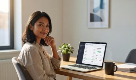 Freelancer reviewing best invoicing apps on a laptop to manage payments and send invoices