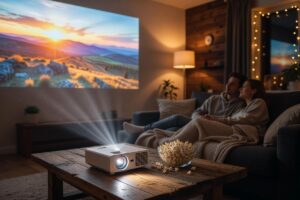 Best mini portable projector set up for a movie night in a dark room