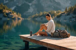 Best portable Bluetooth speakers for travel and outdoor use displayed on a rocky hiking trail