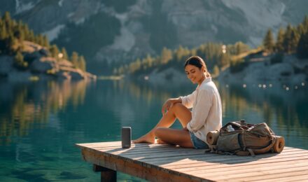 Best portable Bluetooth speakers for travel and outdoor use displayed on a rocky hiking trail