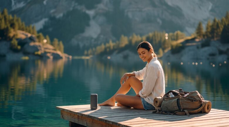 Best portable Bluetooth speakers for travel and outdoor use displayed on a rocky hiking trail