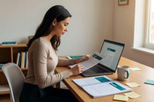 Freelancer using proposal software on laptop to create a professional client proposal