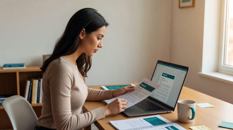 Freelancer using proposal software on laptop to create a professional client proposal