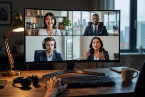 Best team communication apps for remote-first businesses displayed on laptop and mobile screens