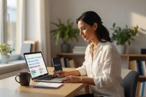 Consultant using a time tracking app on laptop to log billable hours