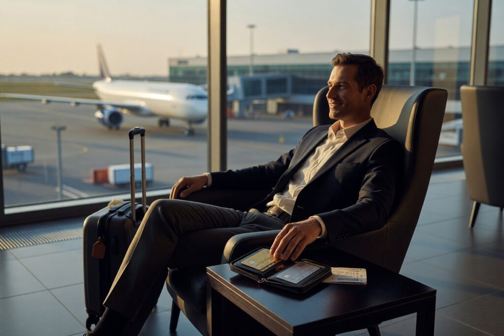 Best travel credit cards for frequent flyers displayed on a world map with boarding passes