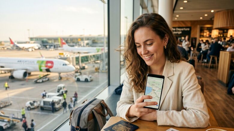 Best travel SIM cards for international travelers displayed on a world map with a smartphone