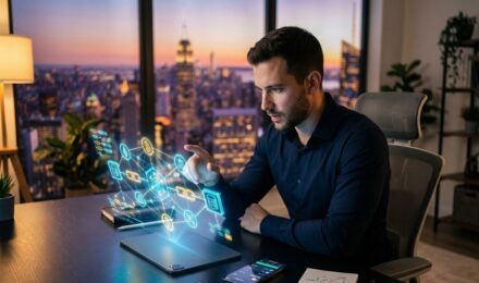 Blockchain technology concept with financial charts and digital coins representing personal finance