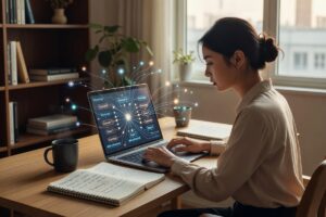 Person building an AI personal knowledge base using no-code tools on a laptop