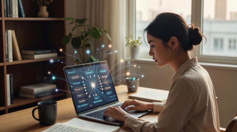 Person building an AI personal knowledge base using no-code tools on a laptop