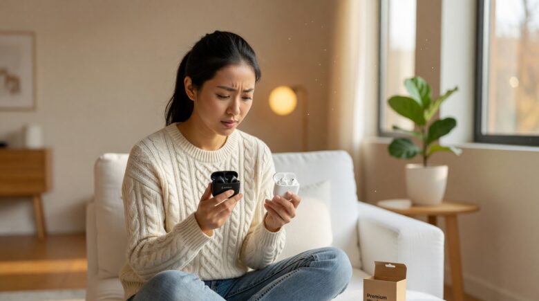 Person comparing wireless earbuds before buying to avoid common mistakes