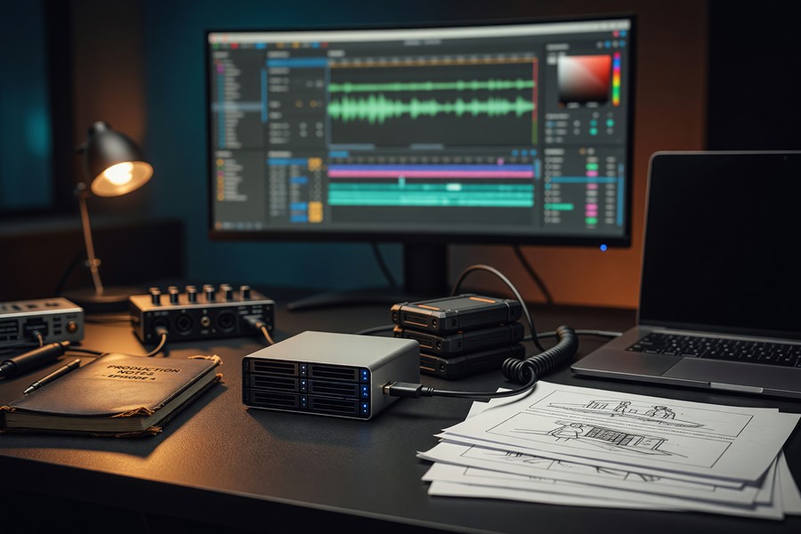 Marketing team workflow diagram showing file movement between Google Drive and collaboration tools