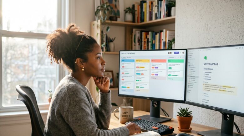 Notion vs ClickUp comparison for freelancers showing both app interfaces side by side