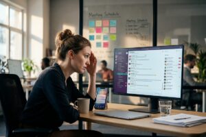 Slack vs Teams messaging app comparison on desktop screen for business communication