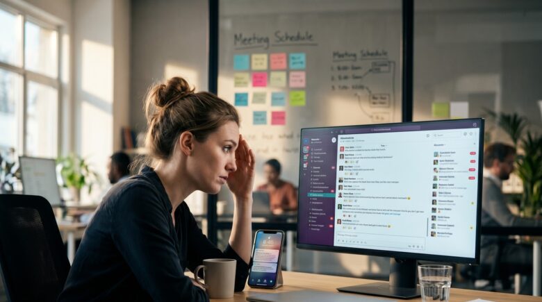 Slack vs Teams messaging app comparison on desktop screen for business communication