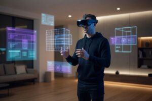Visual representation of spatial computing with augmented reality overlays in a real-world environment
