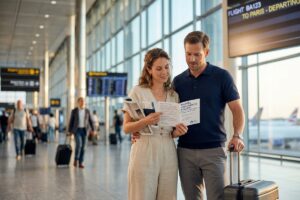 Traveler reviewing what is travel insurance on a laptop before an international trip