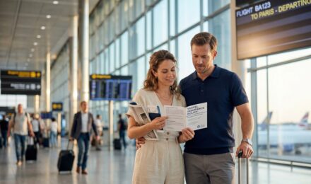 Traveler reviewing what is travel insurance on a laptop before an international trip