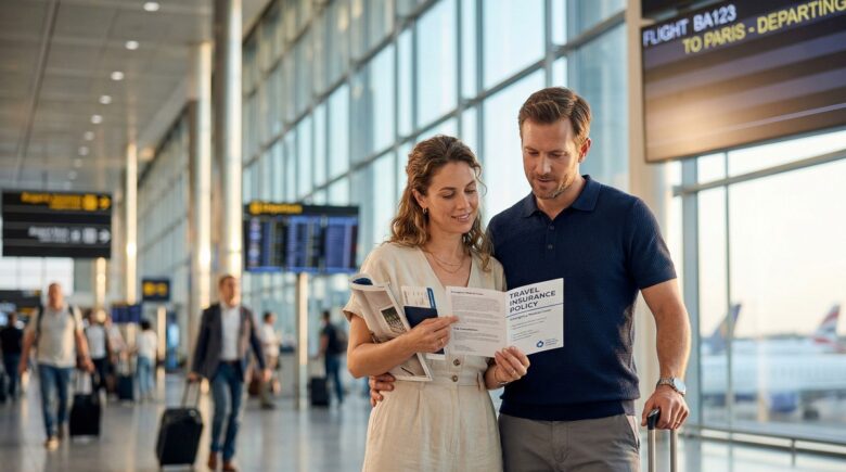 Traveler reviewing what is travel insurance on a laptop before an international trip