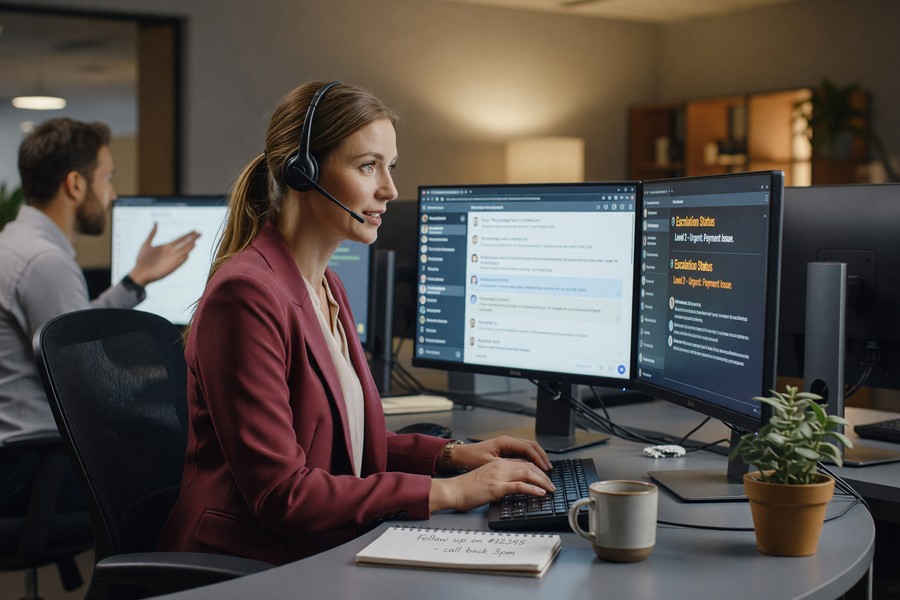 Futuristic dashboard showing multiple AI agents coordinating tasks in a business workflow