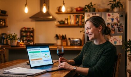 A teacher relaxing at home in the evening after using AI lesson planning tools to finish work faster