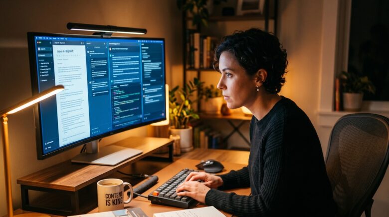 Comparison of ChatGPT writing alternatives used by content specialists on a laptop screen
