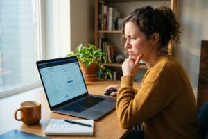 Freelancer setting up a client onboarding app on a laptop at a desk