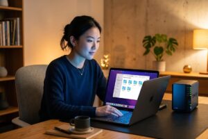 Person choosing secure cloud storage alternatives for better privacy protection