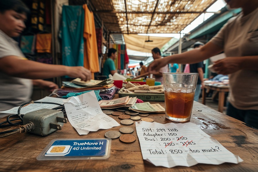 Digital nomad working at a cafe in Chiang Mai, Thailand with laptop and coffee